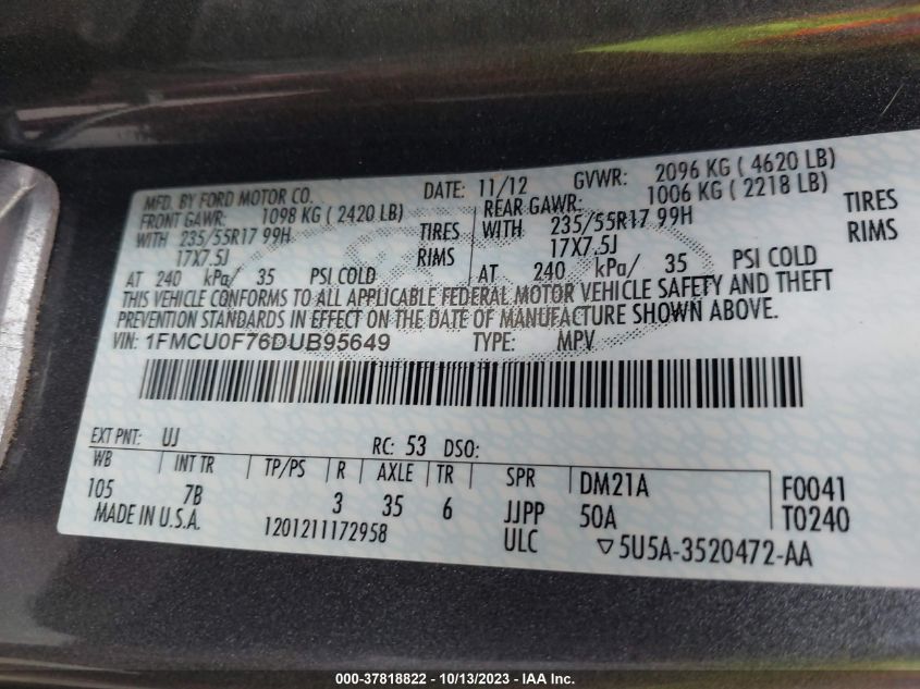 2013 FORD ESCAPE S - 1FMCU0F76DUB95649