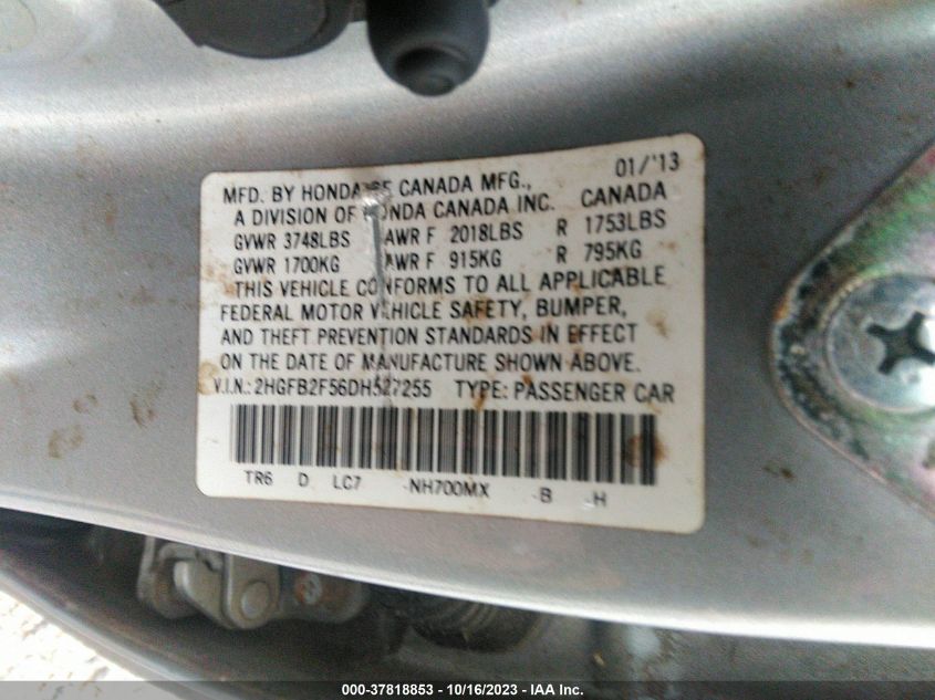 2013 HONDA CIVIC SDN LX 2HGFB2F56DH527255