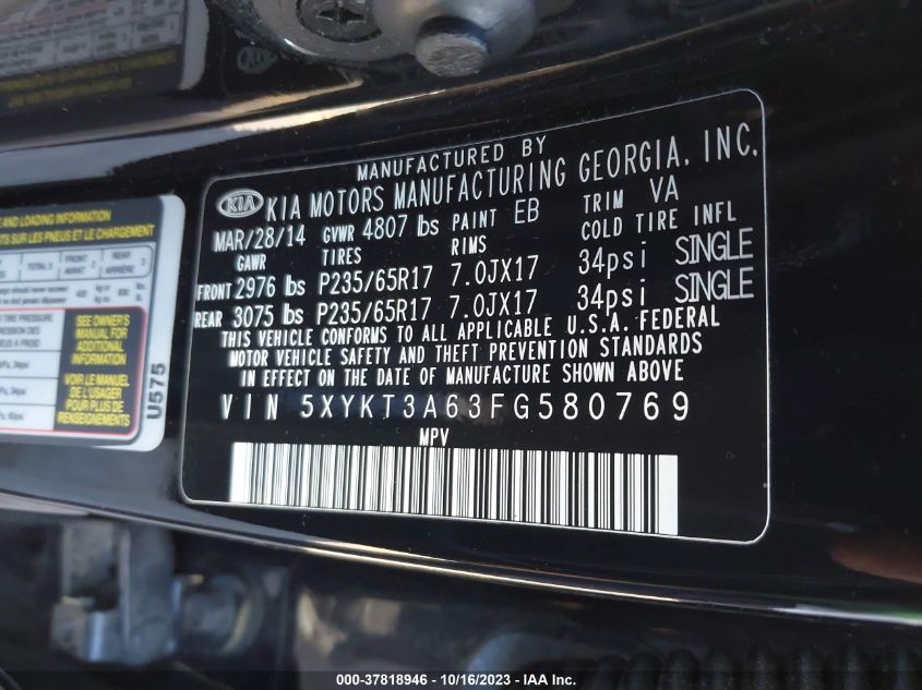 2015 KIA SORENTO LX - 5XYKT3A63FG580769