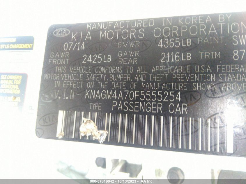 2015 KIA OPTIMA LX - KNAGM4A70F5555254