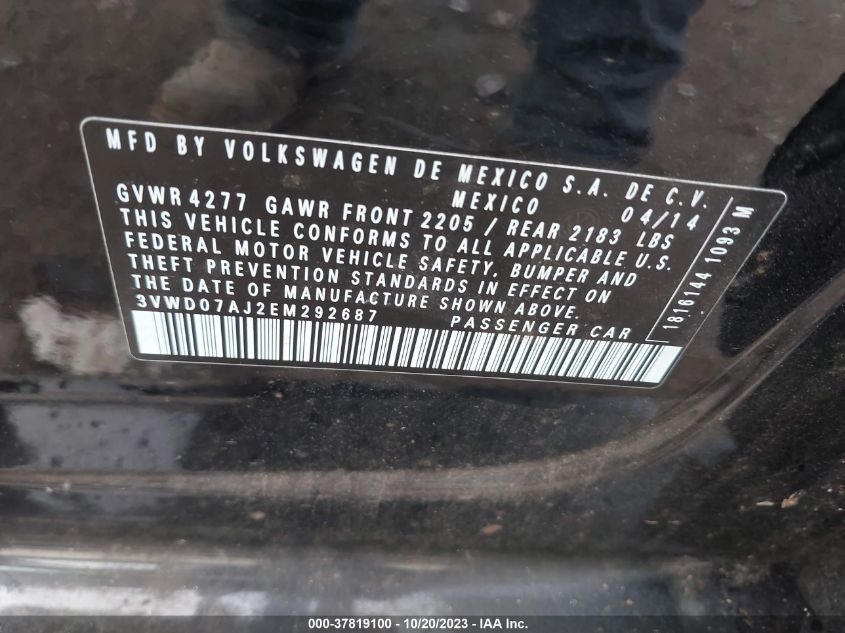 2014 VOLKSWAGEN JETTA SEDAN SE W/CONNECTIVITY 3VWD07AJ2EM292687