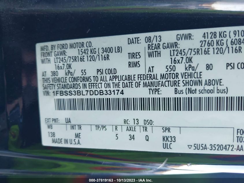2013 FORD E-350 SUPER DUTY XLT - 1FBSS3BL7DDB33174