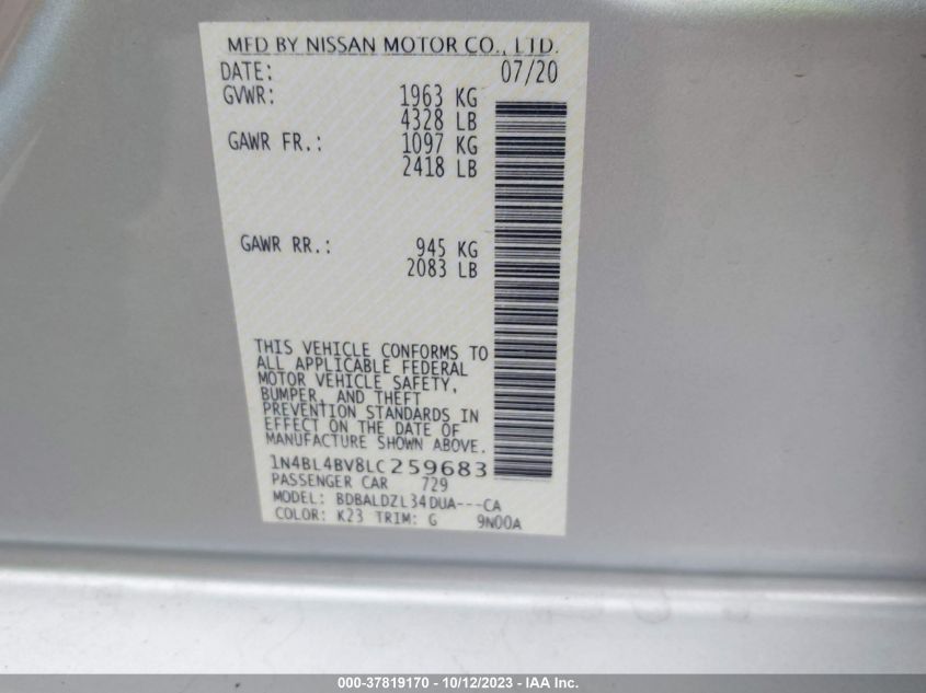 2020 NISSAN ALTIMA 2.5 S - 1N4BL4BV8LC259683