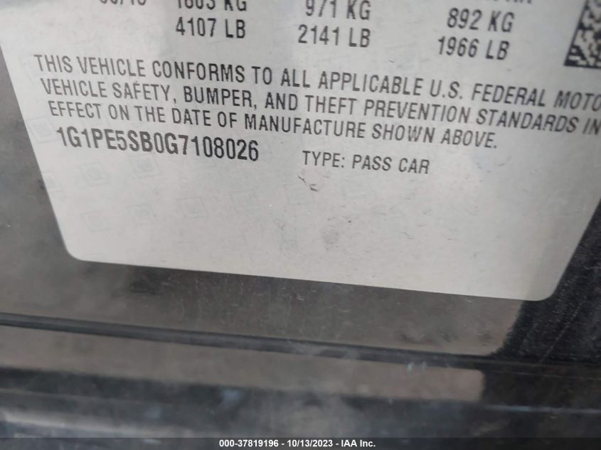 2016 CHEVROLET CRUZE LIMITED LT - 1G1PE5SB0G7108026