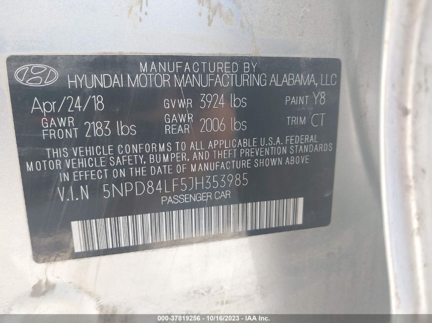 2018 HYUNDAI ELANTRA SEL - 5NPD84LF5JH353985