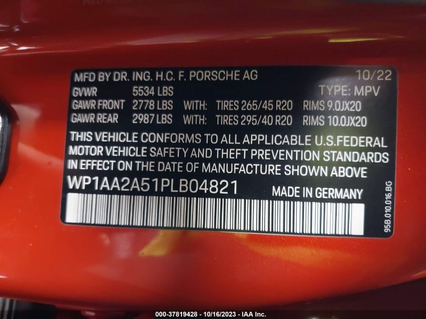 VIN WP1AA2A51PLB04821 2023 PORSCHE MACAN