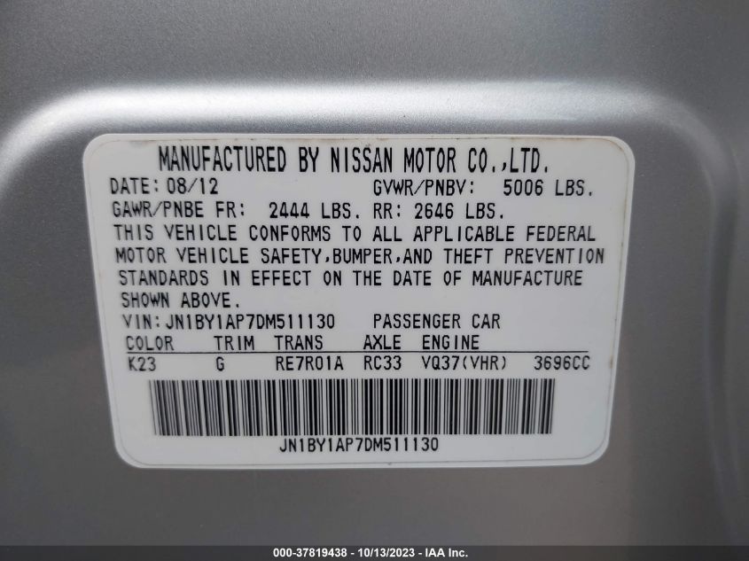 2013 INFINITI M37 JN1BY1AP7DM511130