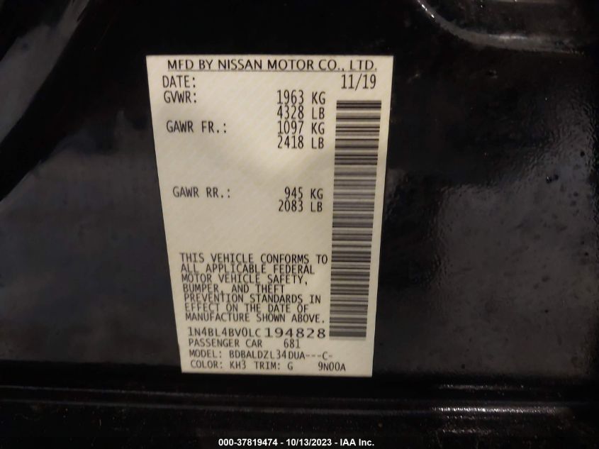 2020 NISSAN ALTIMA S - 1N4BL4BV0LC194828