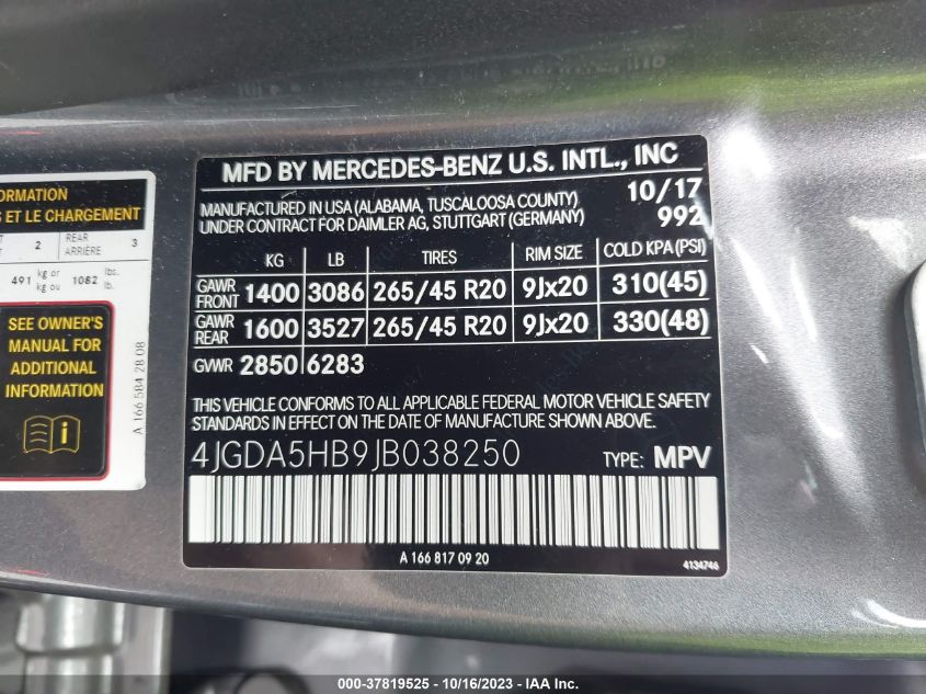 2018 MERCEDES-BENZ GLE GLE 350 4JGDA5HB9JB038250