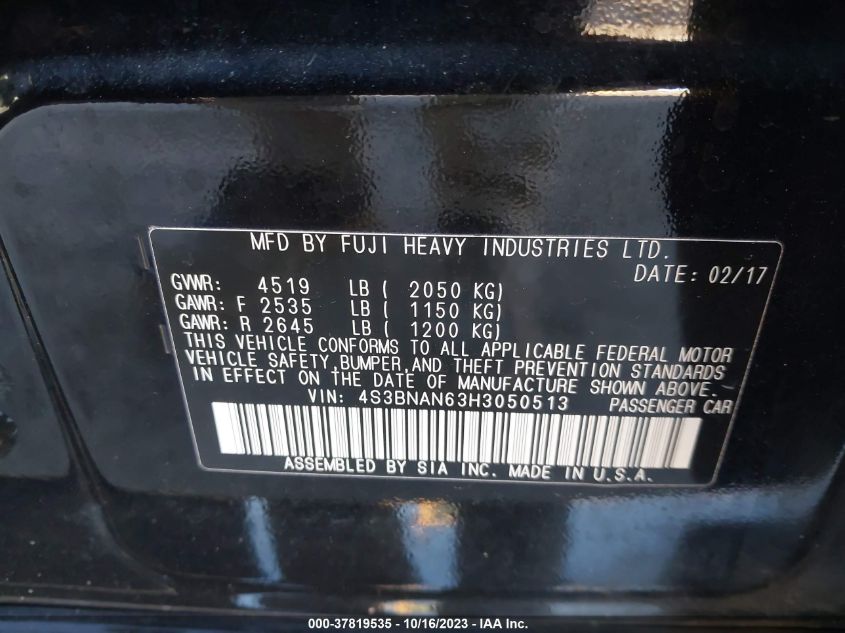 2017 SUBARU LEGACY LIMITED - 4S3BNAN63H3050513
