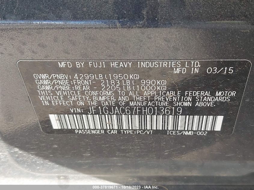 2015 SUBARU IMPREZA 2.0I PREMIUM - JF1GJAC67FH013619