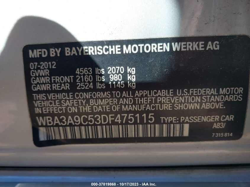 2013 BMW 3 SERIES 335I - WBA3A9C53DF475115