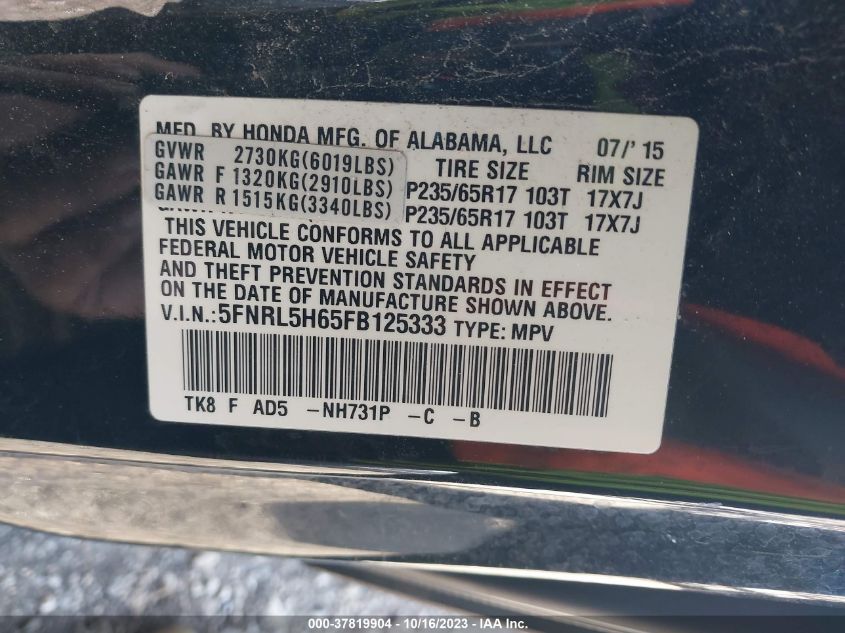 2015 HONDA ODYSSEY EX-L - 5FNRL5H65FB125333