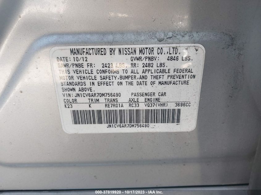 2013 INFINITI G37 SEDAN X JN1CV6AR7DM756490