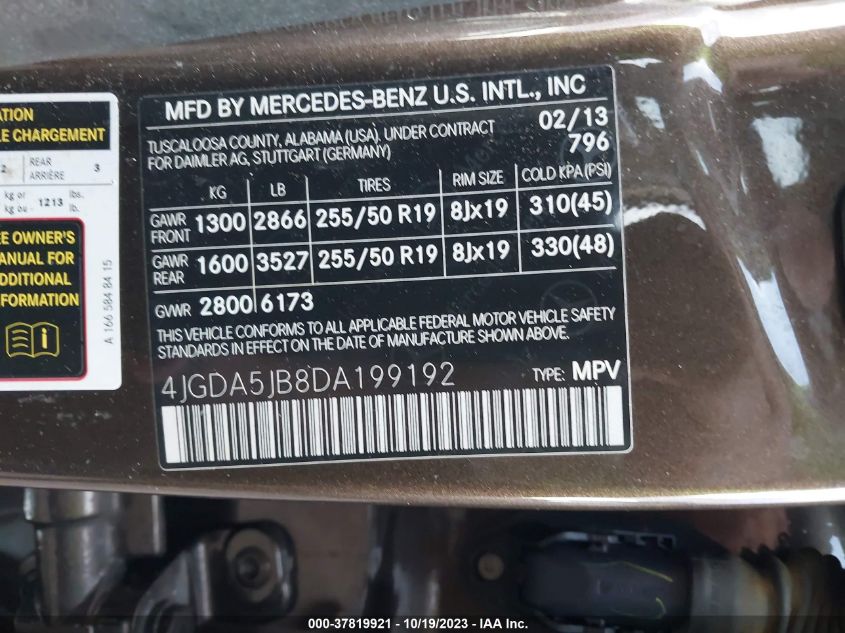 2013 MERCEDES-BENZ M-CLASS ML 350 4JGDA5JB8DA199192