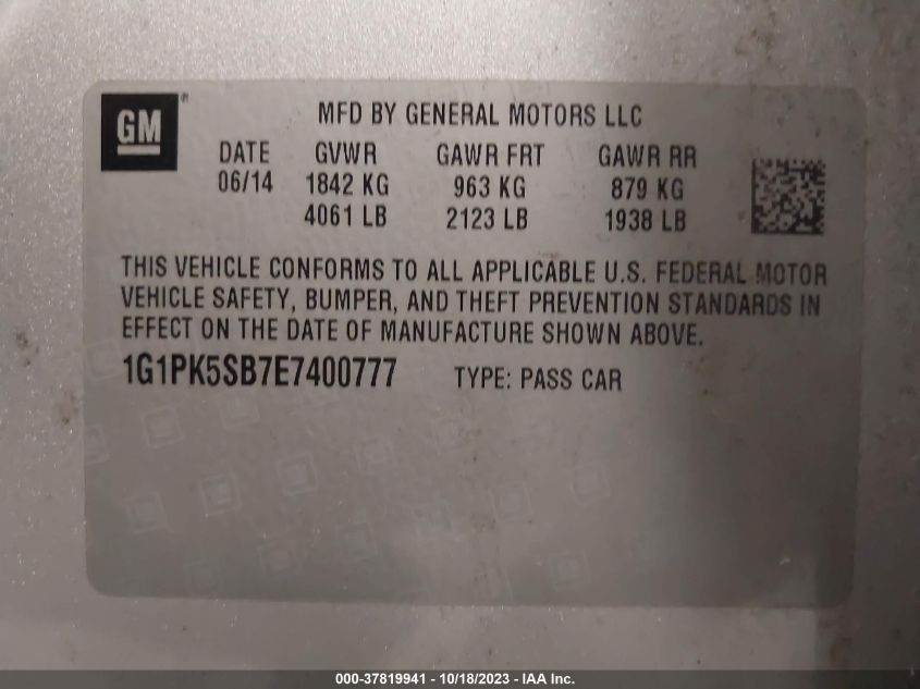 2014 CHEVROLET CRUZE LT - 1G1PK5SB7E7400777
