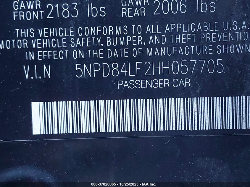 VIN 5NPD84LF2HH057705 2017 HYUNDAI ELANTRA SE/VALUE/LIMITED