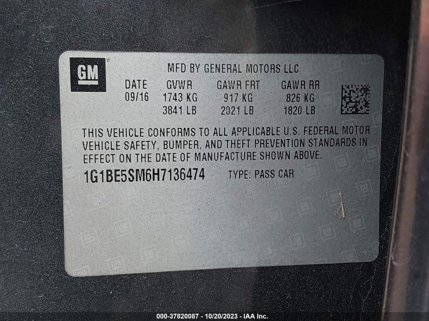 2017 CHEVROLET CRUZE LT - 1G1BE5SM6H7136474