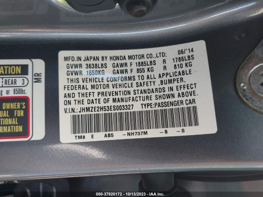 2014 HONDA INSIGHT LX - JHMZE2H53ES003327