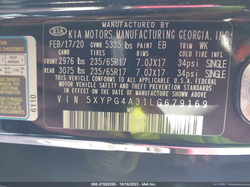 2020 KIA SORENTO L - 5XYPG4A31LG679169