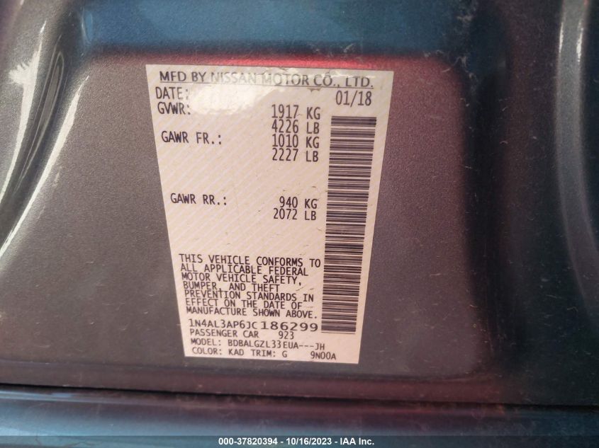 VIN 1N4AL3AP6JC186299 2018 NISSAN ALTIMA 2.5/S/SV/SL/SR