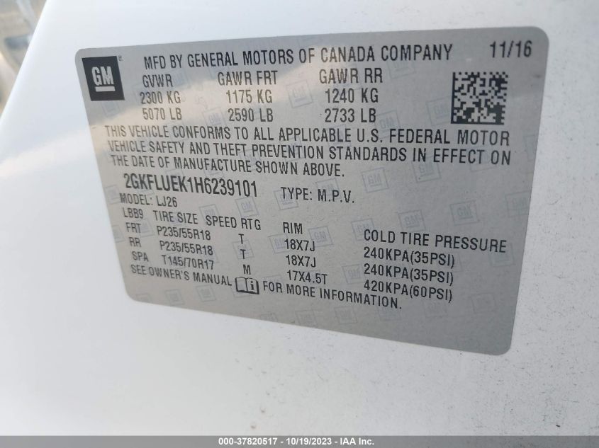 2017 GMC TERRAIN SLT - 2GKFLUEK1H6239101