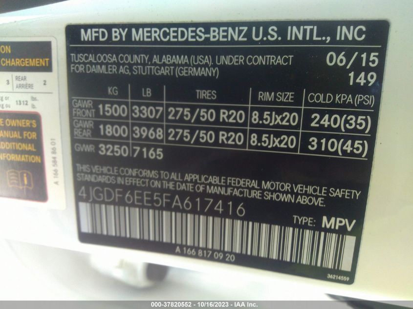2015 MERCEDES-BENZ GL-CLASS GL 450 4JGDF6EE5FA617416