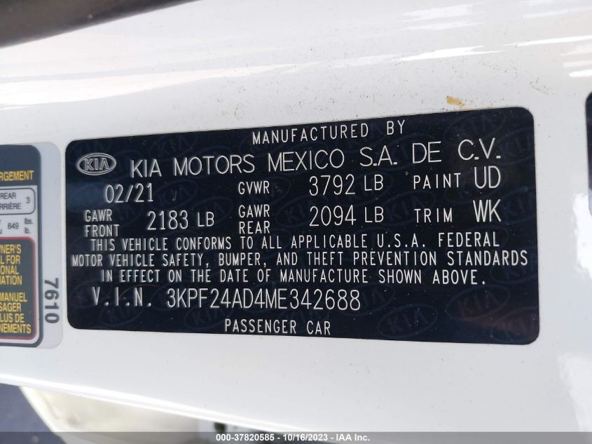 2021 KIA FORTE LXS - 3KPF24AD4ME342688