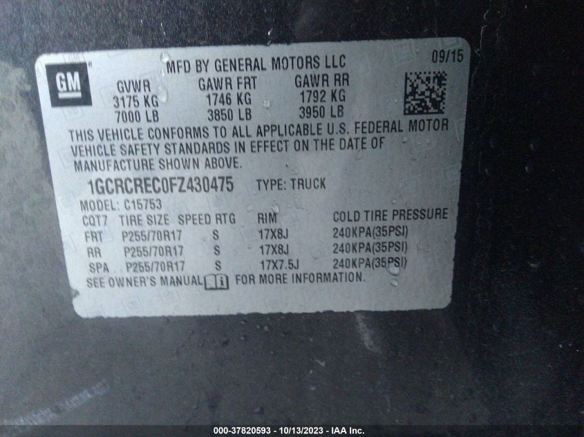 2015 CHEVROLET SILVERADO 1500 LT - 1GCRCREC0FZ430475