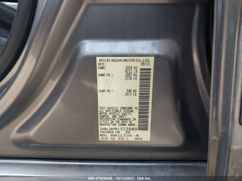 2015 NISSAN ALTIMA 2.5 S - 1N4AL3AP9FC572089