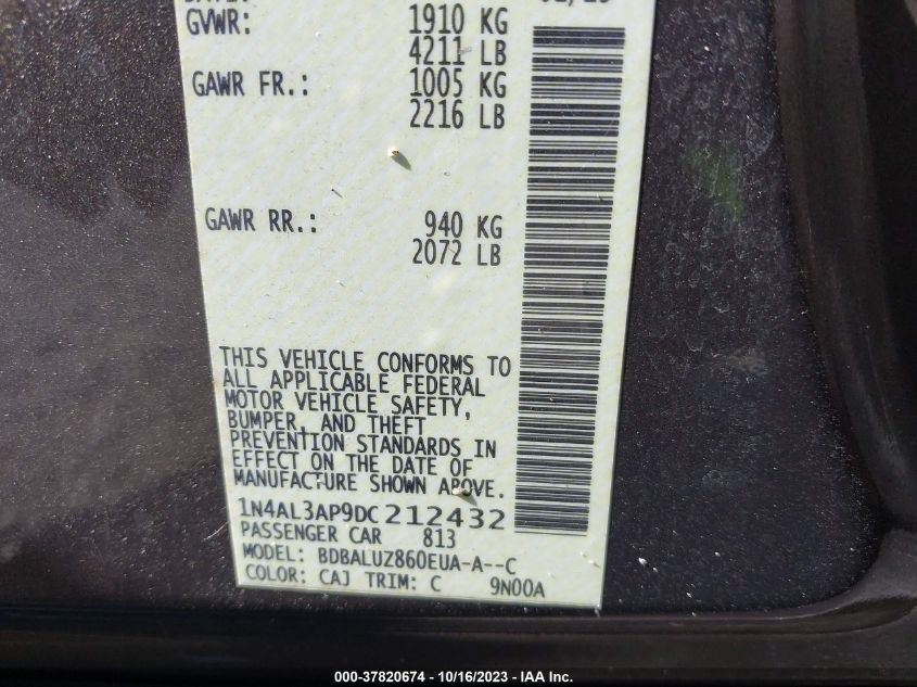 2013 NISSAN ALTIMA 2.5/S/SV/SL - 1N4AL3AP9DC212432