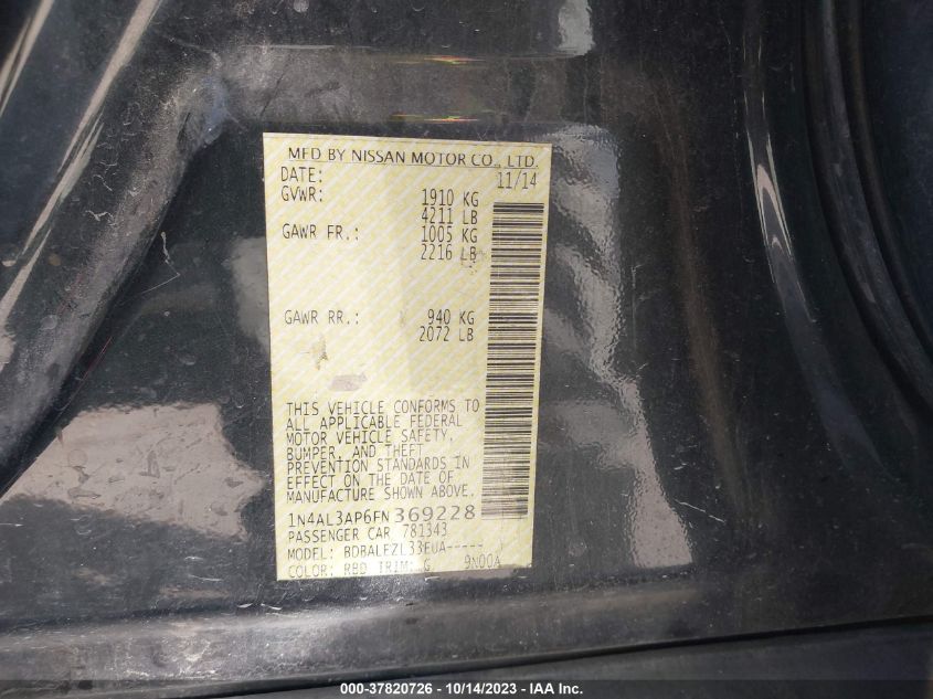2015 NISSAN ALTIMA 2.5 S - 1N4AL3AP6FN369228