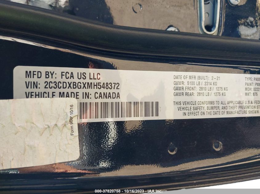 2021 DODGE CHARGER SXT - 2C3CDXBGXMH548372