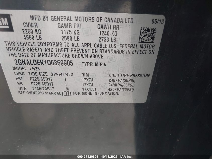 2013 CHEVROLET EQUINOX LT - 2GNALDEK1D6369905