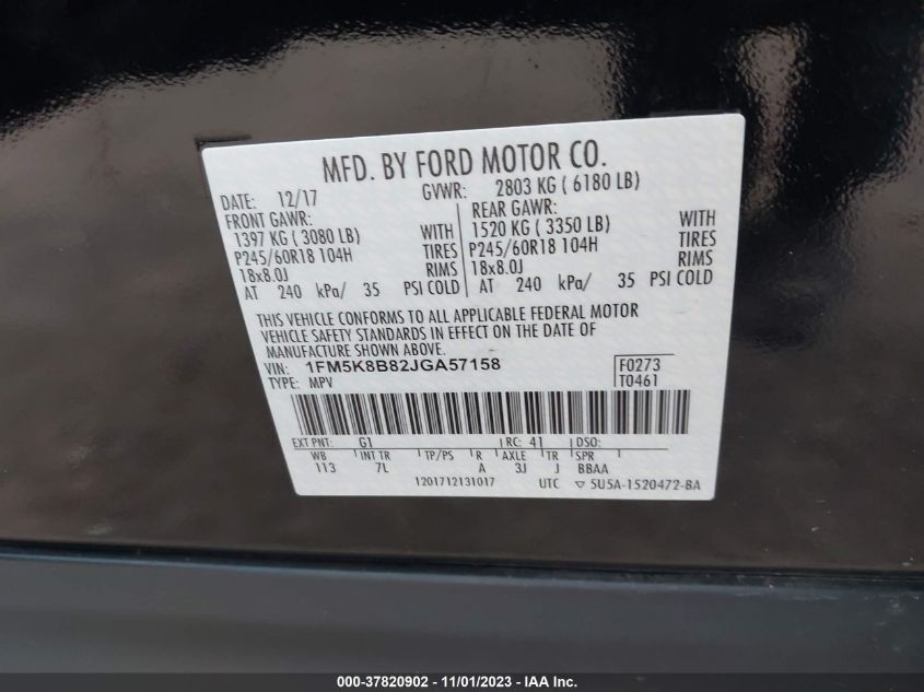 2018 FORD EXPLORER BASE - 1FM5K8B82JGA57158
