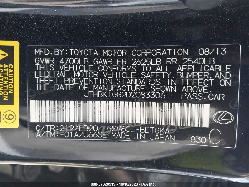 2013 LEXUS ES 350 4DR SDN - JTHBK1GG2D2083306