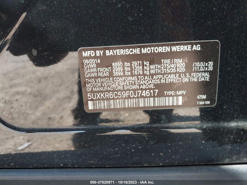 VIN 5UXKR6C59F0J74617 2015 BMW X5 no.9