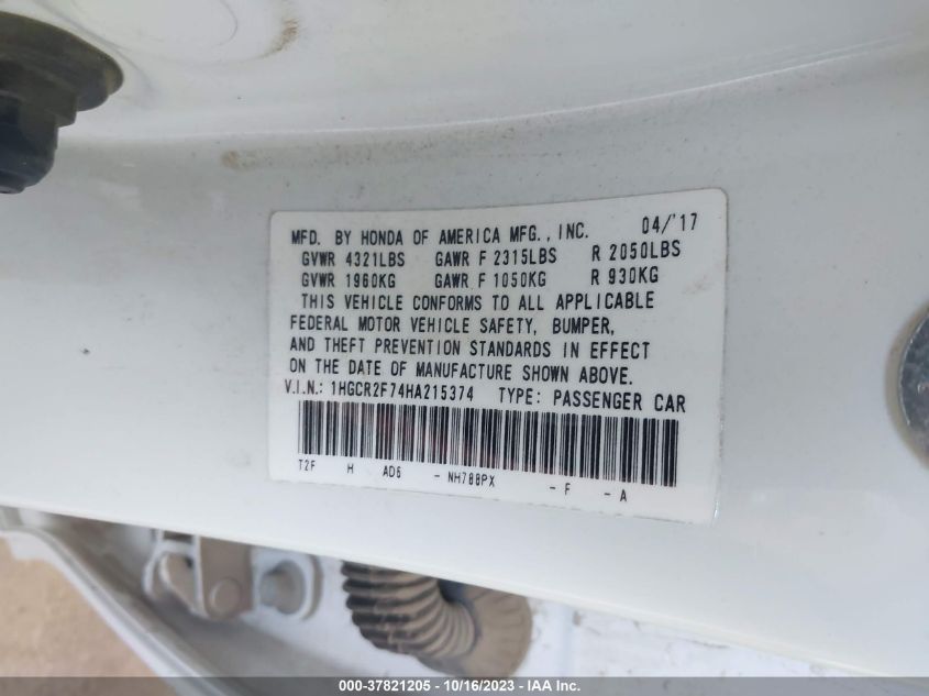 2017 HONDA ACCORD EX - 1HGCR2F74HA215374