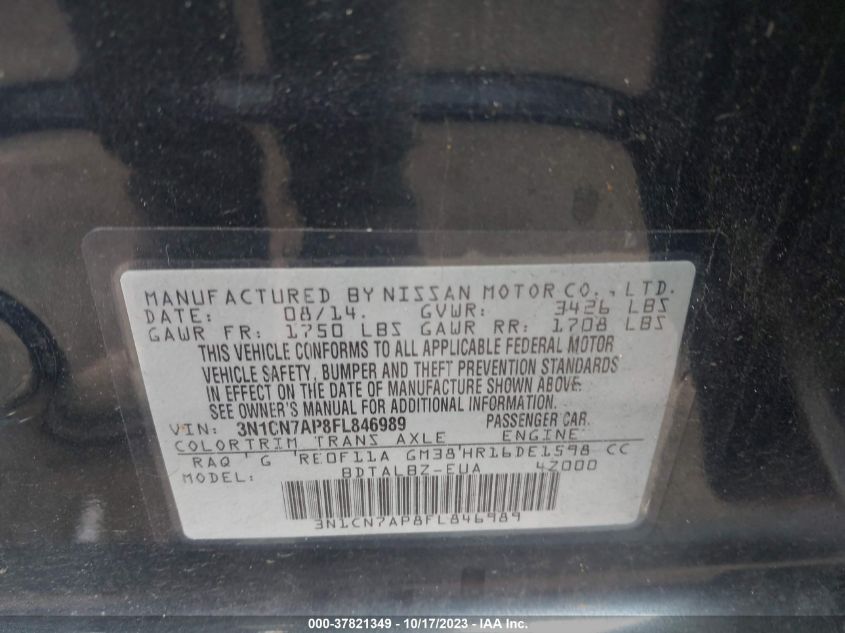 2015 NISSAN VERSA SV - 3N1CN7AP8FL846989