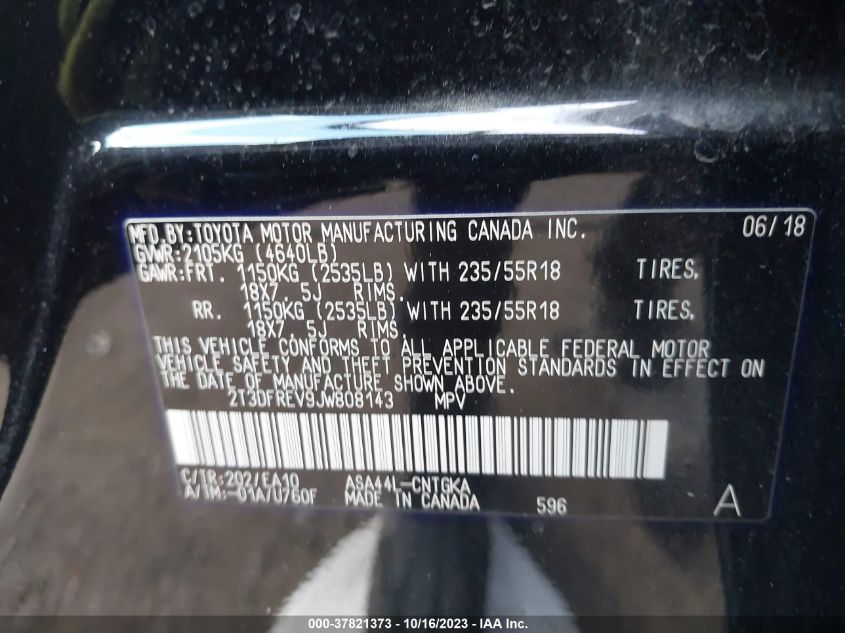 VIN 2T3DFREV9JW808143 2018 TOYOTA RAV4 LIMITED/PLATINUM