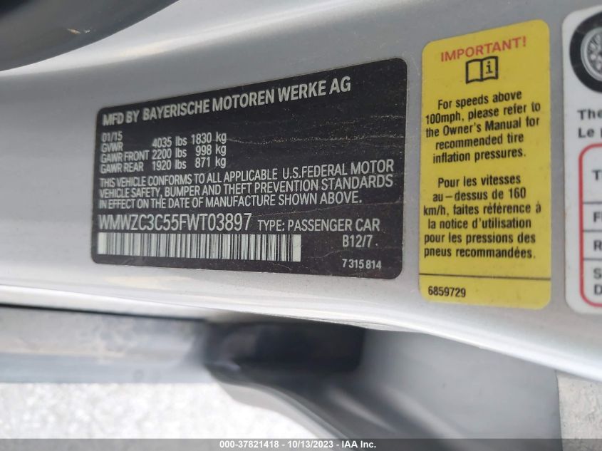 2015 MINI COUNTRYMAN COOPER S WMWZC3C55FWT03897