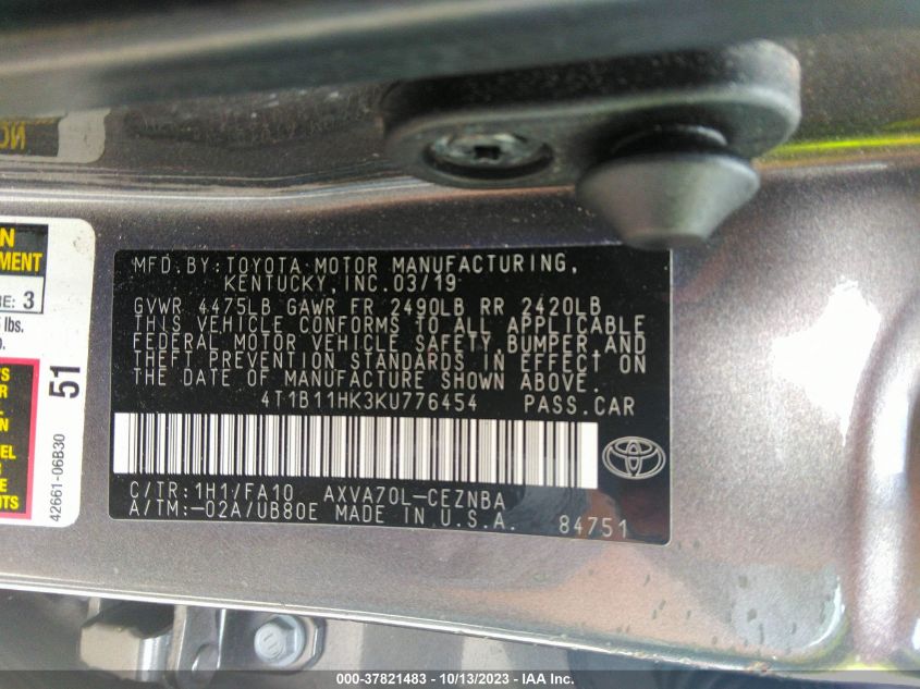 2019 TOYOTA CAMRY L/LE/XLE/SE/XSE - 4T1B11HK3KU776454