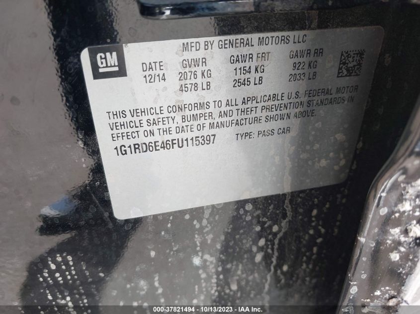 2015 CHEVROLET VOLT - 1G1RD6E46FU115397