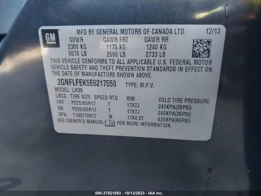 2014 CHEVROLET EQUINOX LT - 2GNFLFEK5E6217550