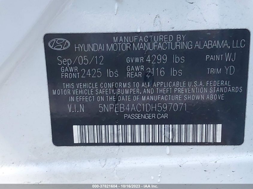 2013 HYUNDAI SONATA GLS - 5NPEB4AC1DH597071