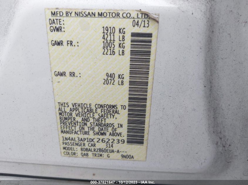 2013 NISSAN ALTIMA 2.5 S - 1N4AL3AP1DC262239