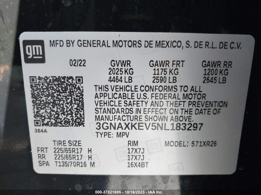 2022 CHEVROLET EQUINOX LT - 3GNAXKEV5NL183297