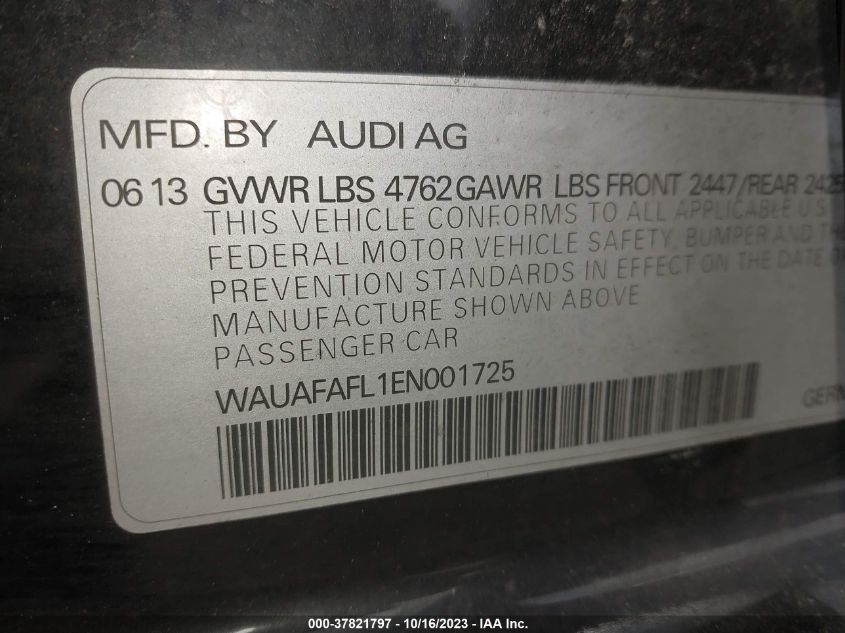 2014 AUDI A4 PREMIUM - WAUAFAFL1EN001725
