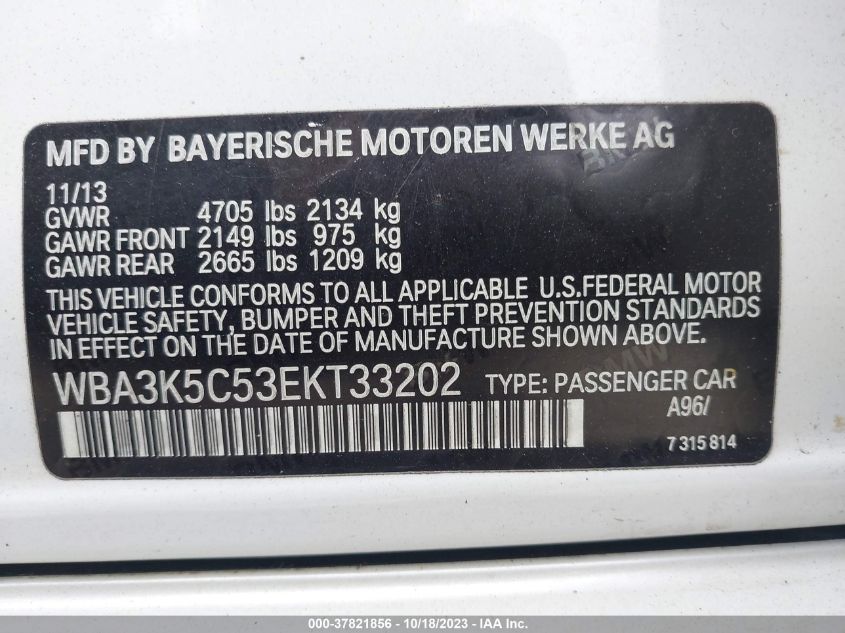 2014 BMW 328D XDRIVE - WBA3K5C53EKT33202