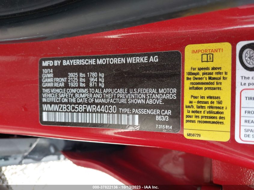 2015 MINI COUNTRYMAN COOPER WMWZB3C58FWR44030